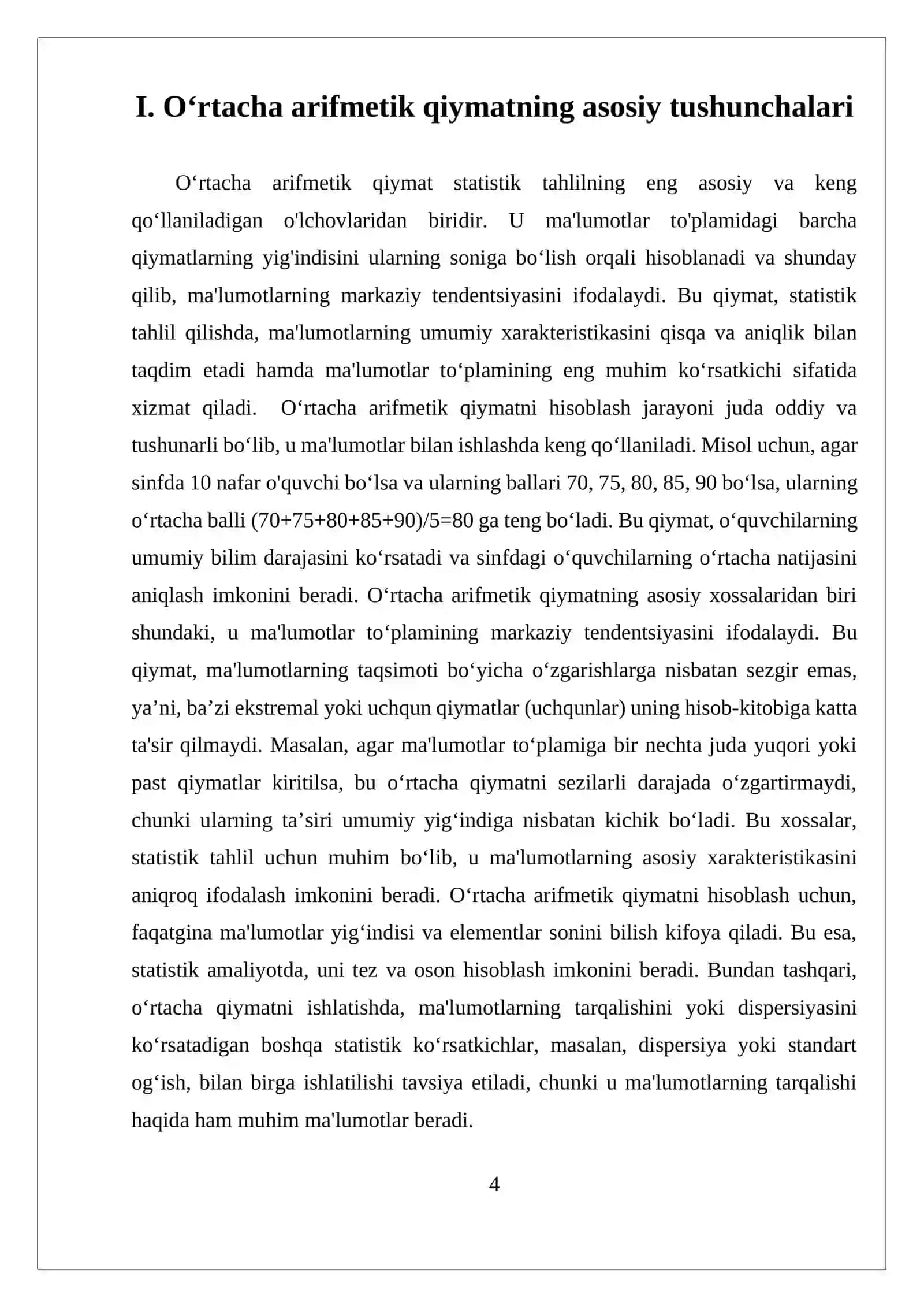 OʻRTACHA ARIFMETIK QIYMAT VA UNING XOSSALARI 4