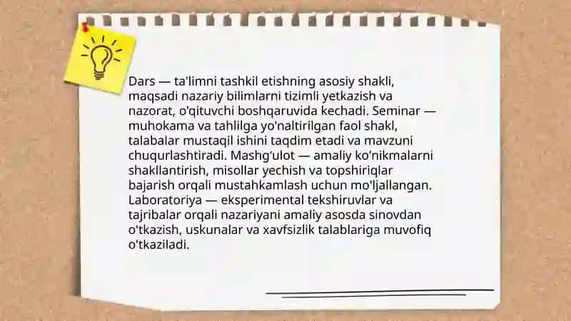 Ta'limni tashkil etish turlari va shakllari 4