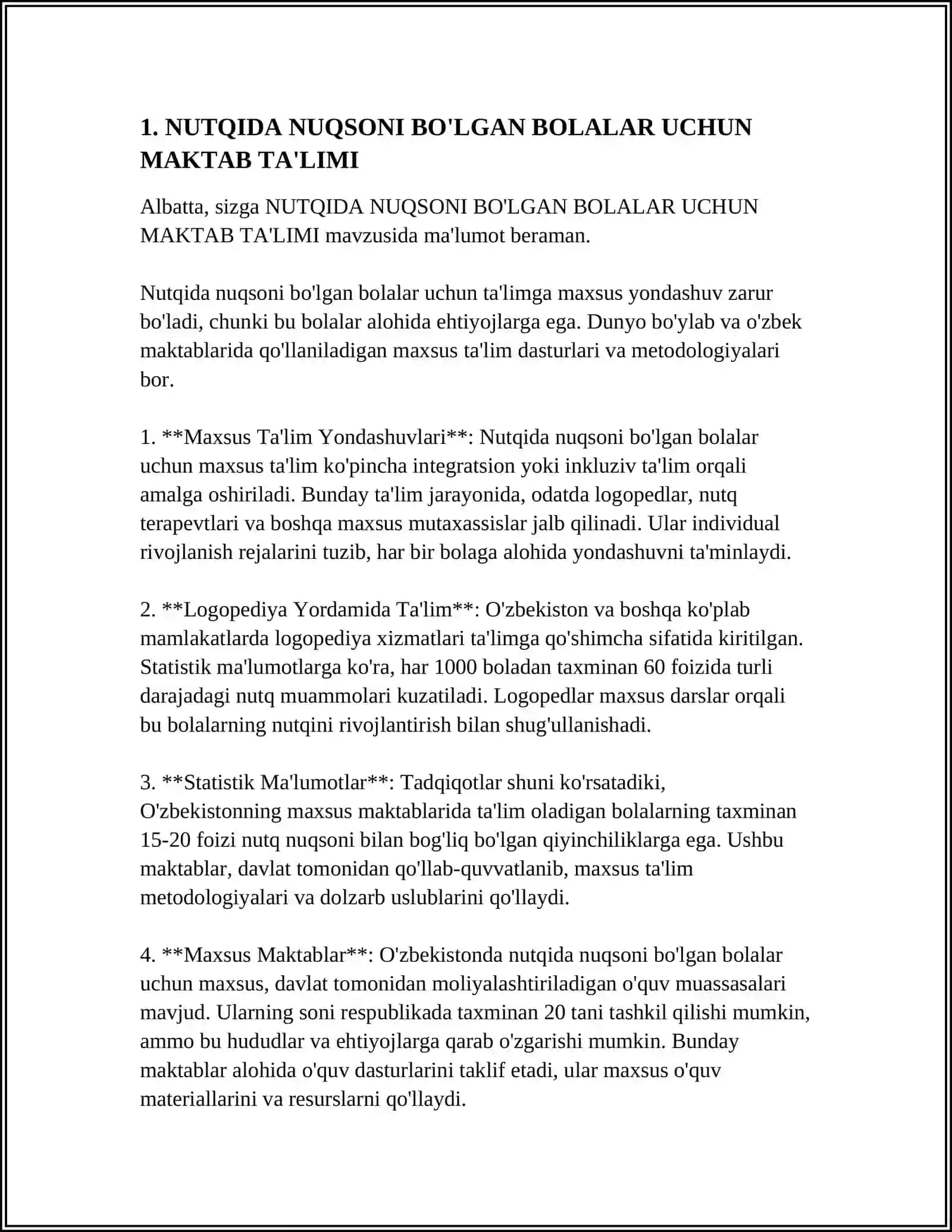 NUTQIDA NUQSONI BO'LGAN BOLALAR UCHUN MAKTAB TA'LIMI 4