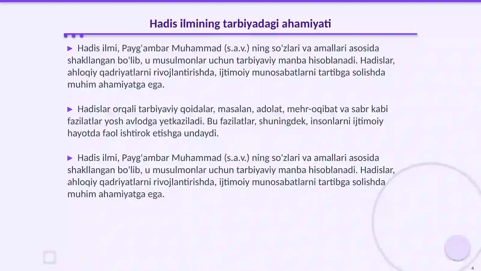 Qadimgi yozma yodgorliklarga talim tarbiya masalalarini.Hadis ilmi va uning tarbiyaviy ahamiyati 4