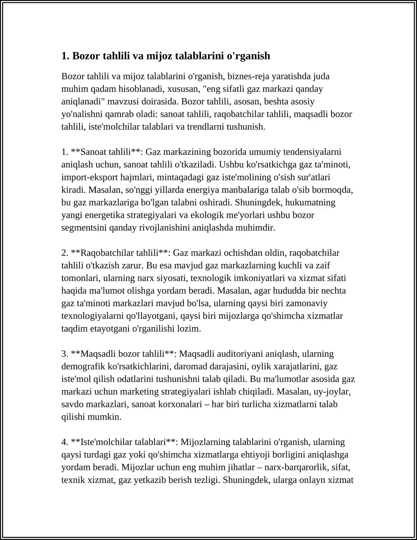 BIZNES REJA YARATISH ENG SIFATLI GAZ MARKAZI QANDAY ANIQLANADI 4