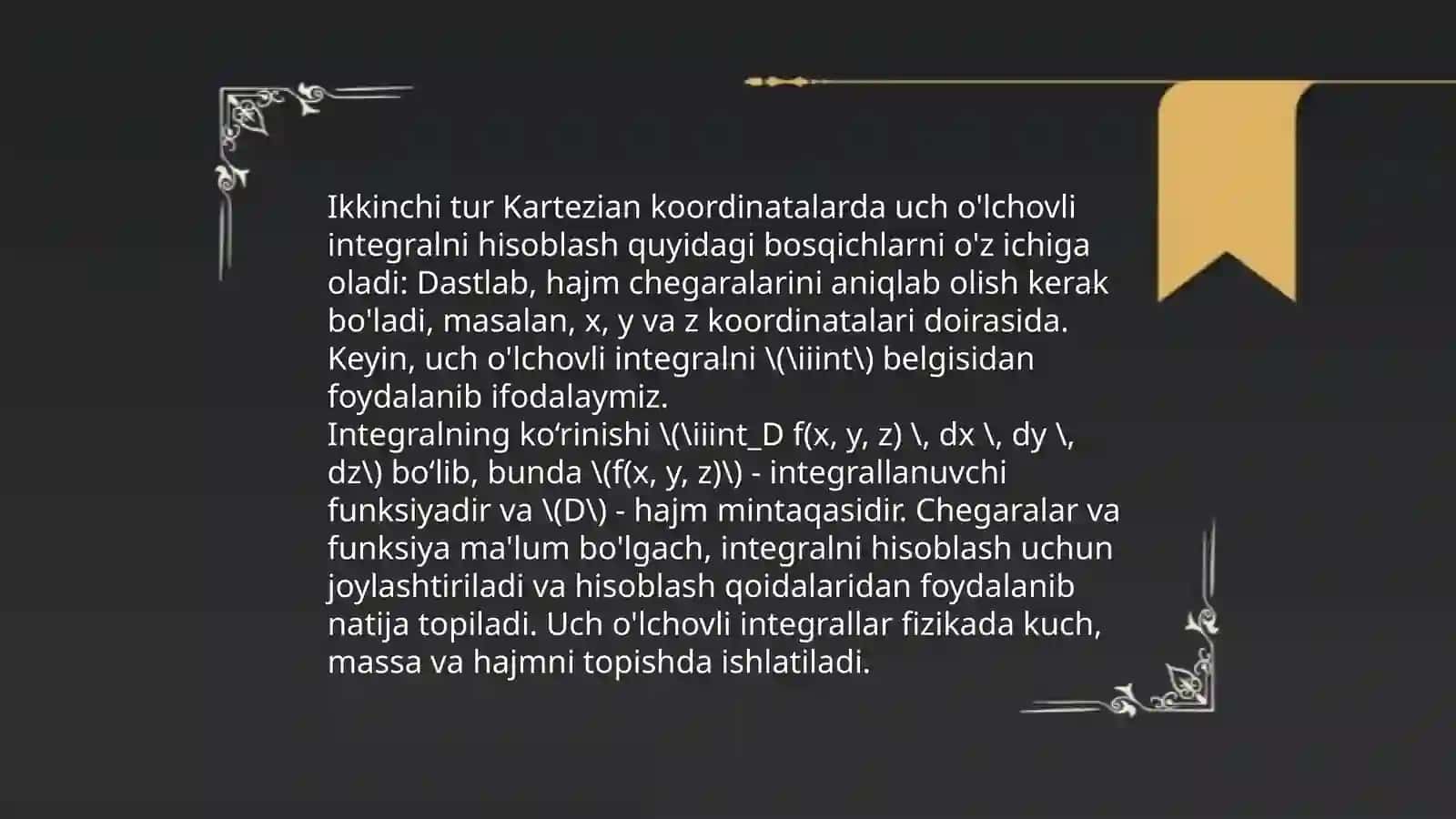 Uch o'lchovli integrallarni hisoblashga doir misollar yechish 4