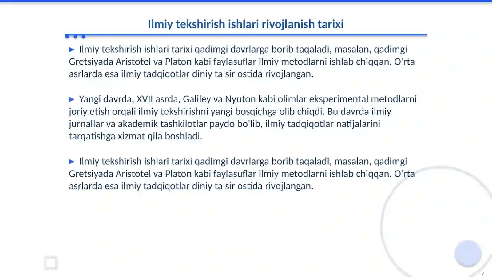 Ilmiy tekshirish ishlari haqida asosiy tushuncha, rivojlanish tarixi va uning vazifalari 4