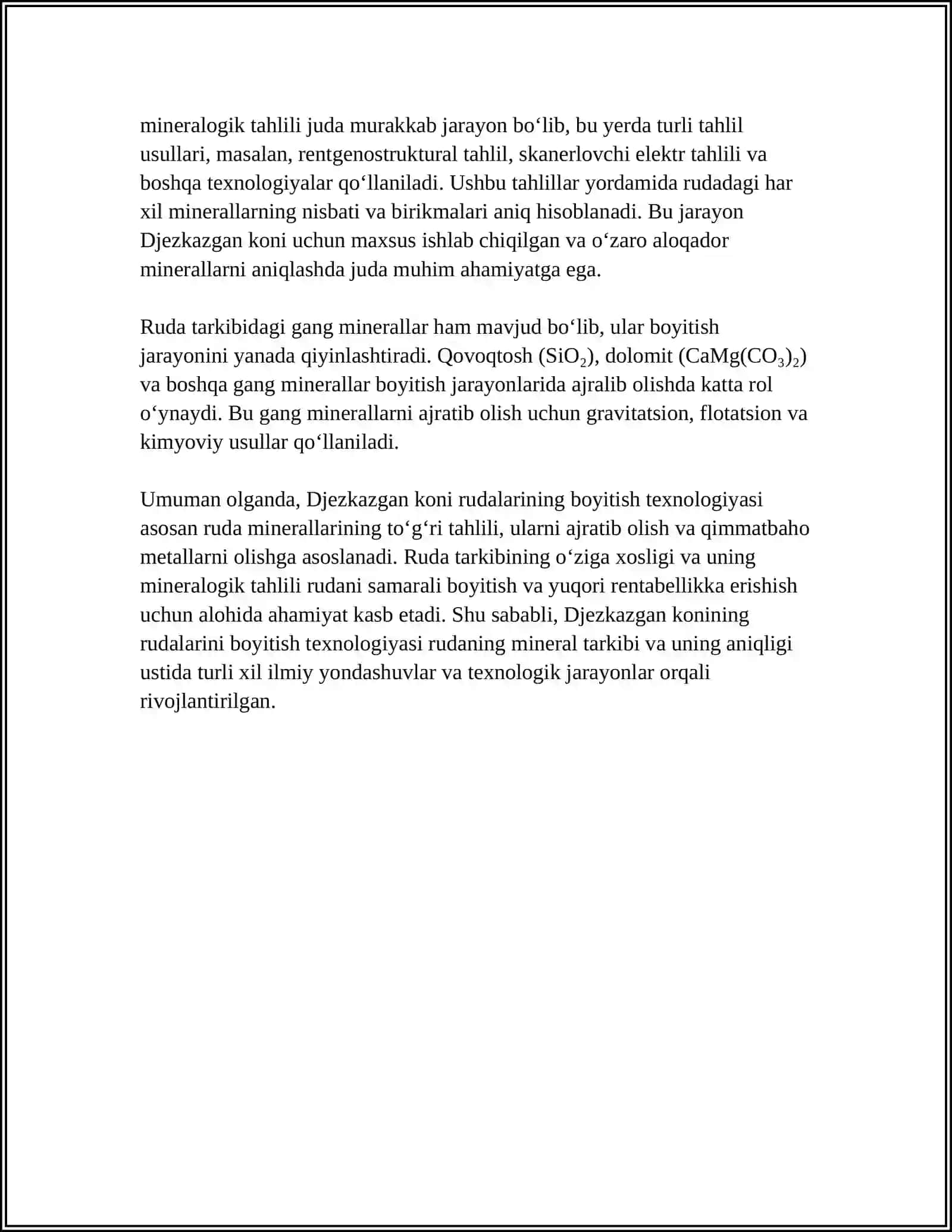 DJEZKAZGAN KONI RUDALARINI BOYITISH TEXNOLOGIYASI 4