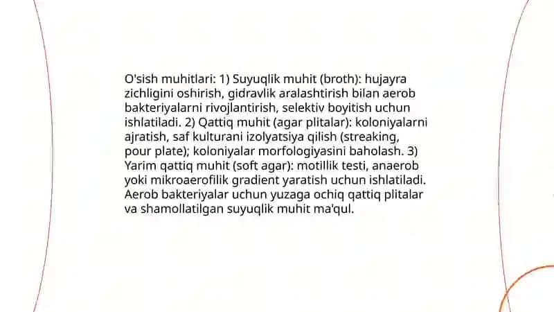 Mikroorganizlarni óstirish va sof kultura ajratib olish usullari 4