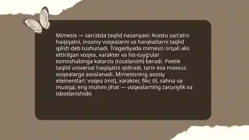 Arastuning "Poetika" asarida drama nazariyasining asosiy qoidalari 4