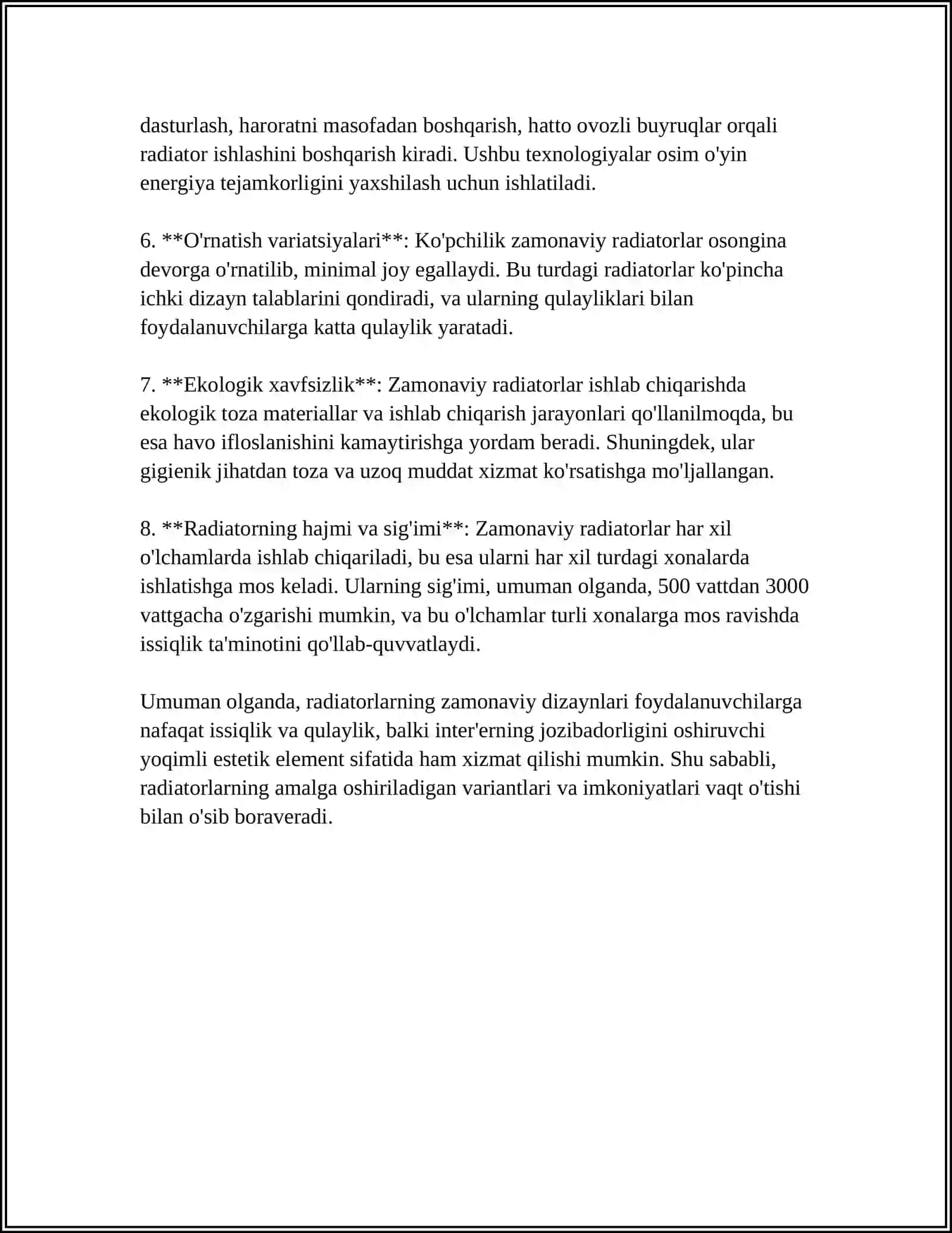 ZAMONAVIY ISITISH ASBOBLARI.RADYATOR VA ULARNING TURLARI 4