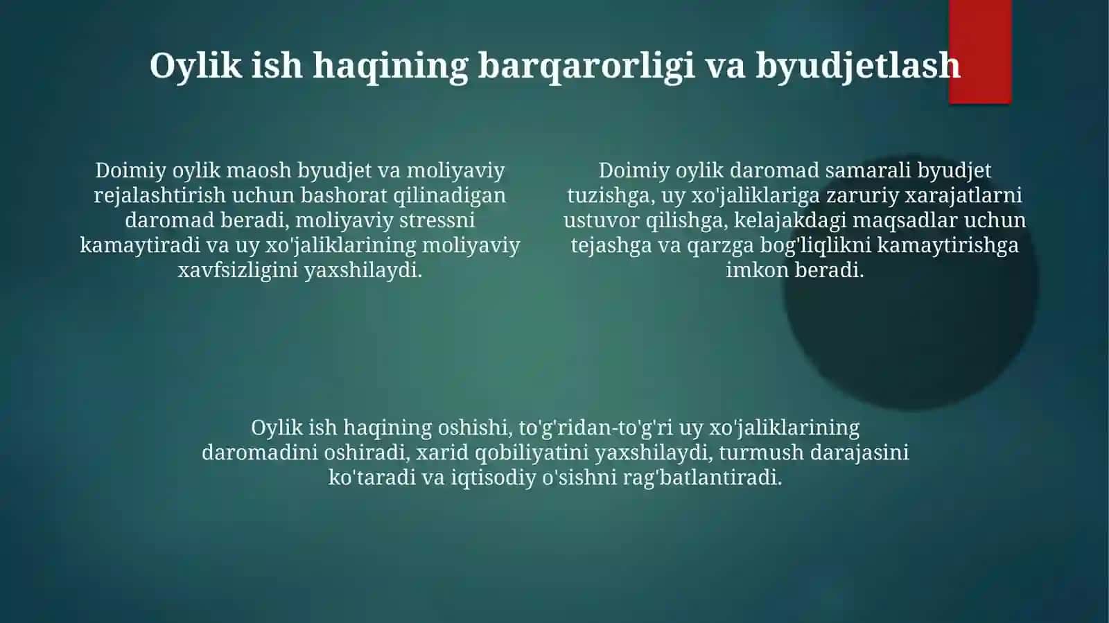 Aholi daromadlarini oshirishda o'ylik ish haqining o'rni 4