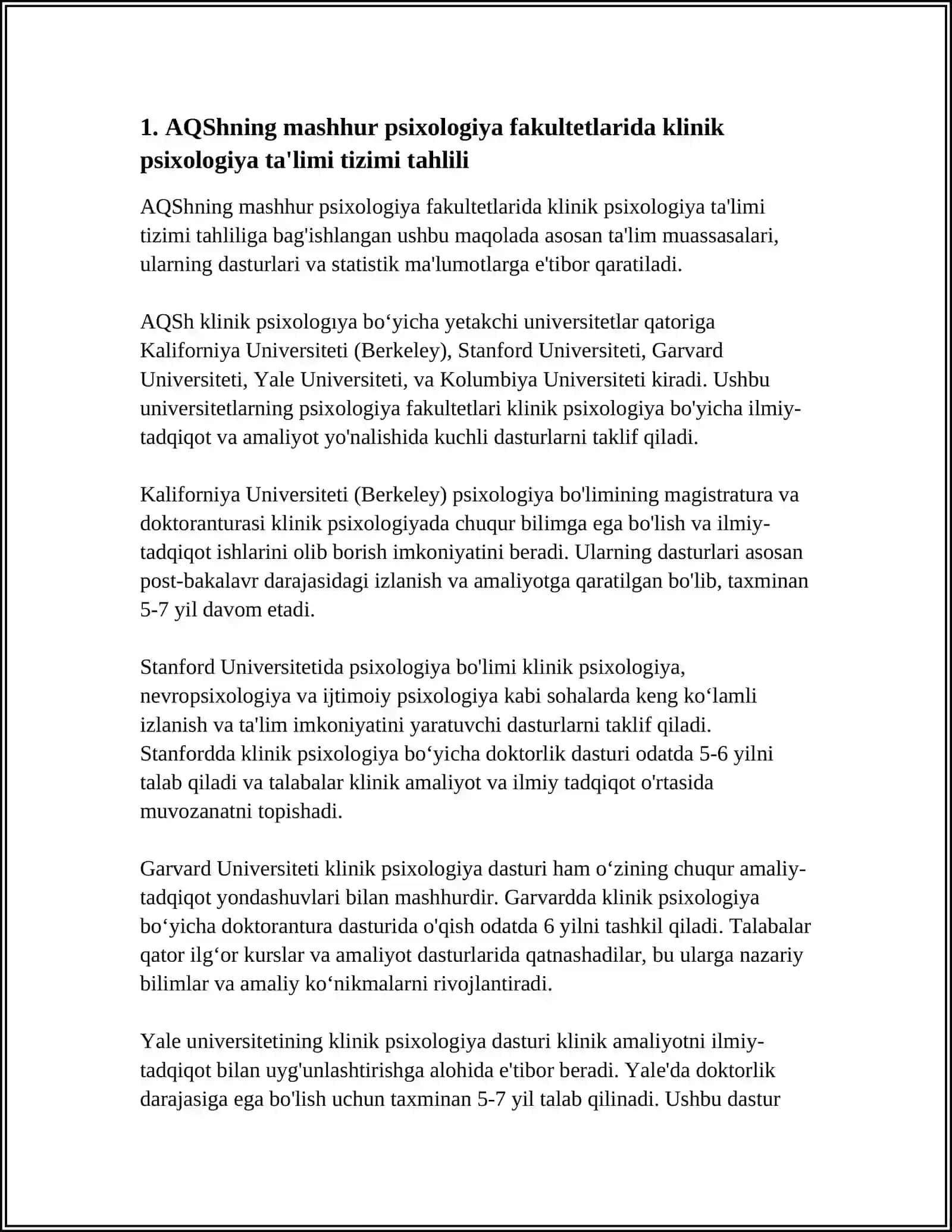 G‘ARB MAMLAKATLARIDAGI PSIXOLOG MUTAXASSISLAR TAYYORLOVCHI MASHXUR INSTITUTLAR VA UNIVERSITETLAR TAHLIL 4