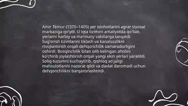 Amir Temurning Iqtisodiy qarashlari 4