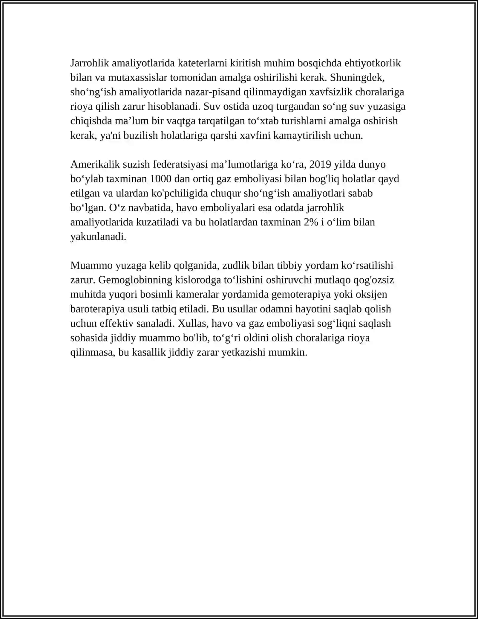 MUSTAQIL ISH Mavzu: HAVO VA GAZ EMBOLIYASI 4