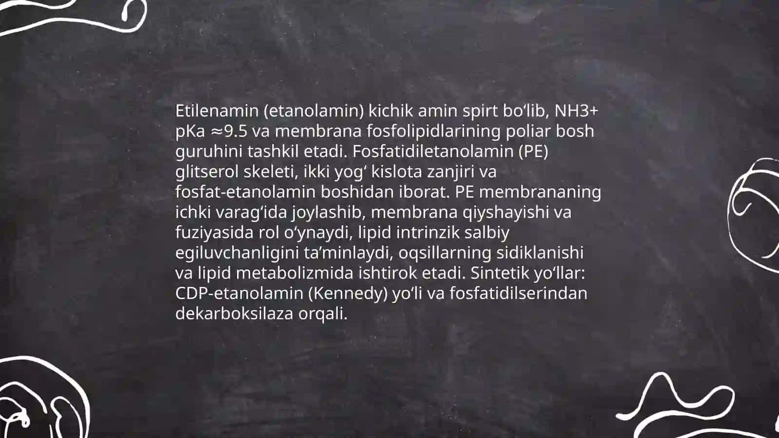Aminospirtlar hujayra membranalari fosfolipidlarining tuzilish birliklari sifatida 4