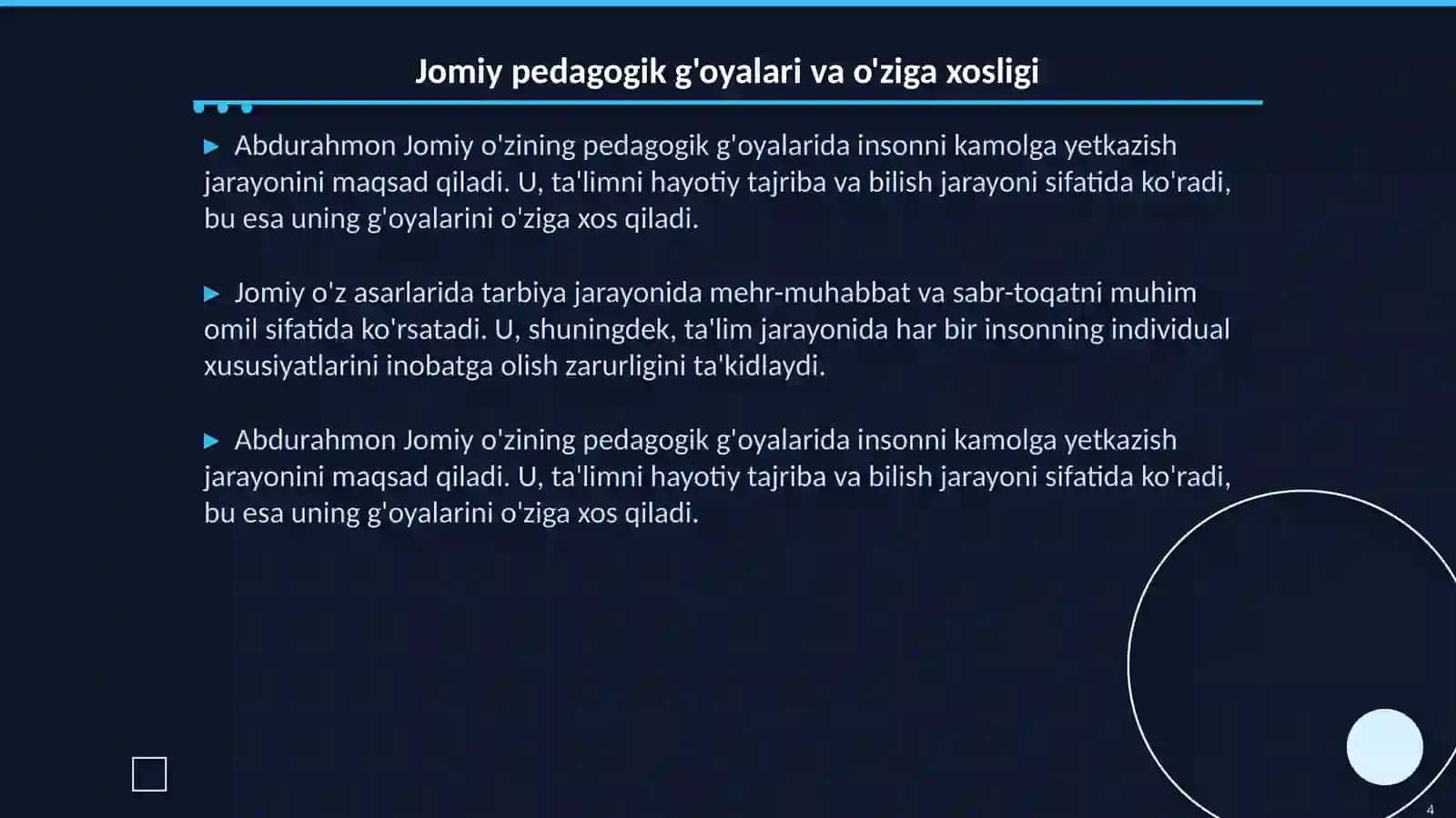 Alisher Navoiy va Abdurahmon Jomiyning pedagogik qarashlari 4