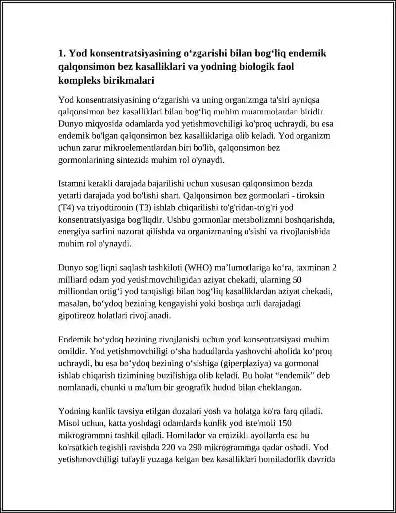 BIOGEN ELEMENTLARNING KONSENTRATSIYASI OʻZGARISHI BILAN BOGʻLIQ ENDEMIK VA KASB KASALLIKLARI.BIOLAGIK FAOL KOMPLEKS BIRIKMALAR 4