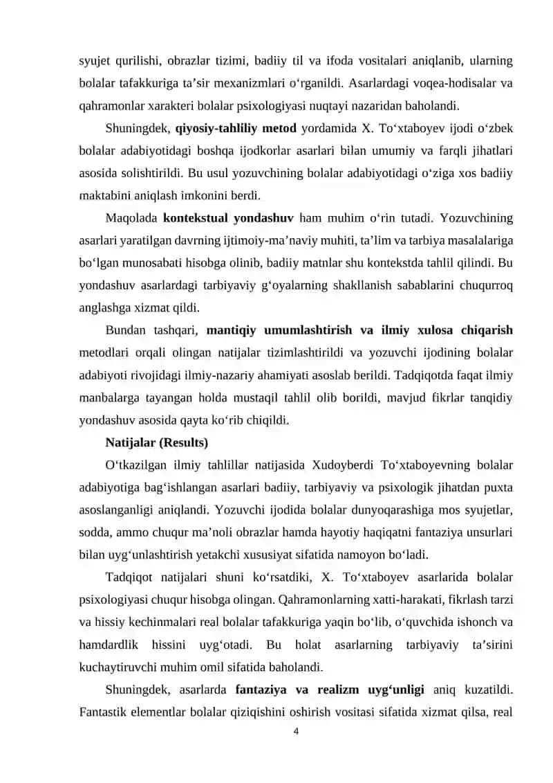 XUDOYBERDI TO'XTABOYEV BOLALAR ADABIYOTIGA BAG'ISHLANGAN ASARLARI 4