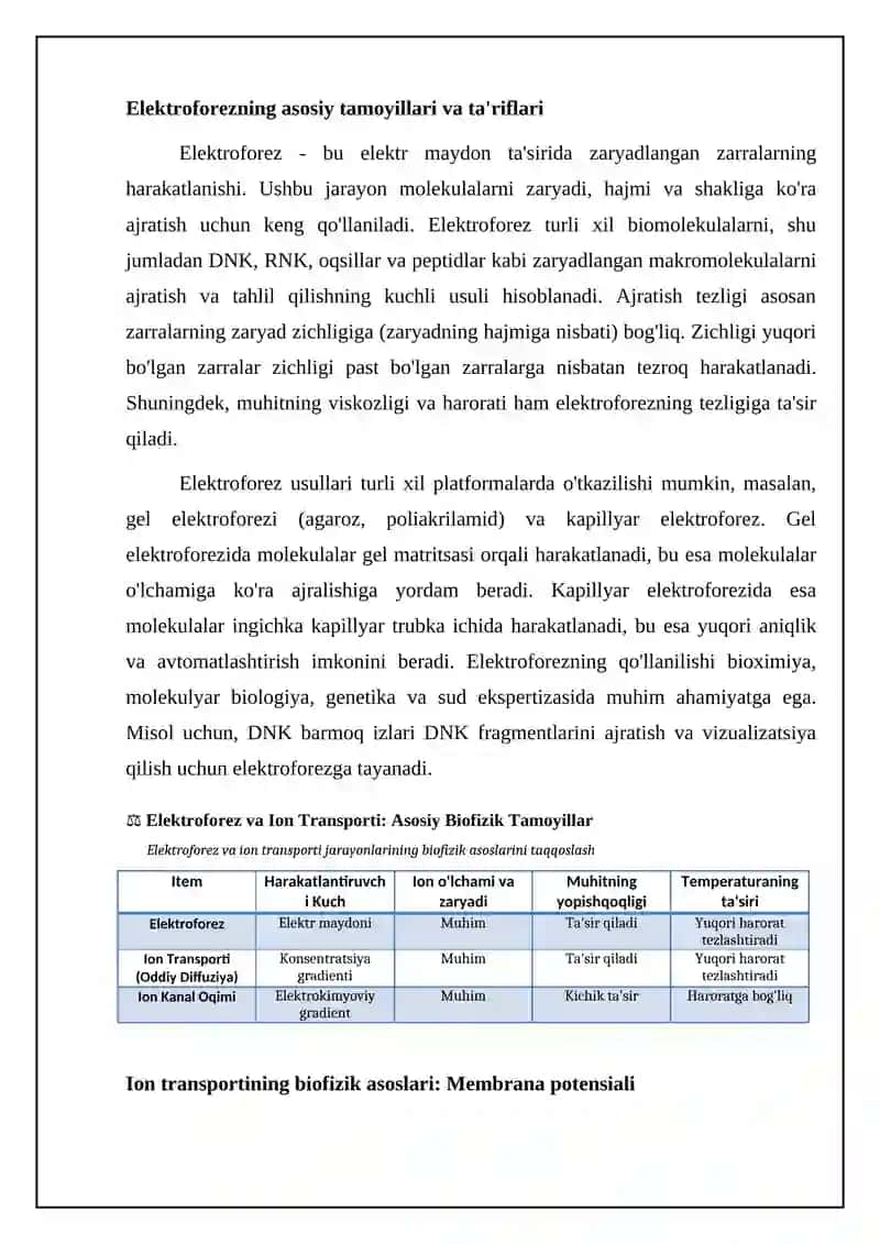 Elektroforez va ion transportining asosiy biofizik tamoyillari 4