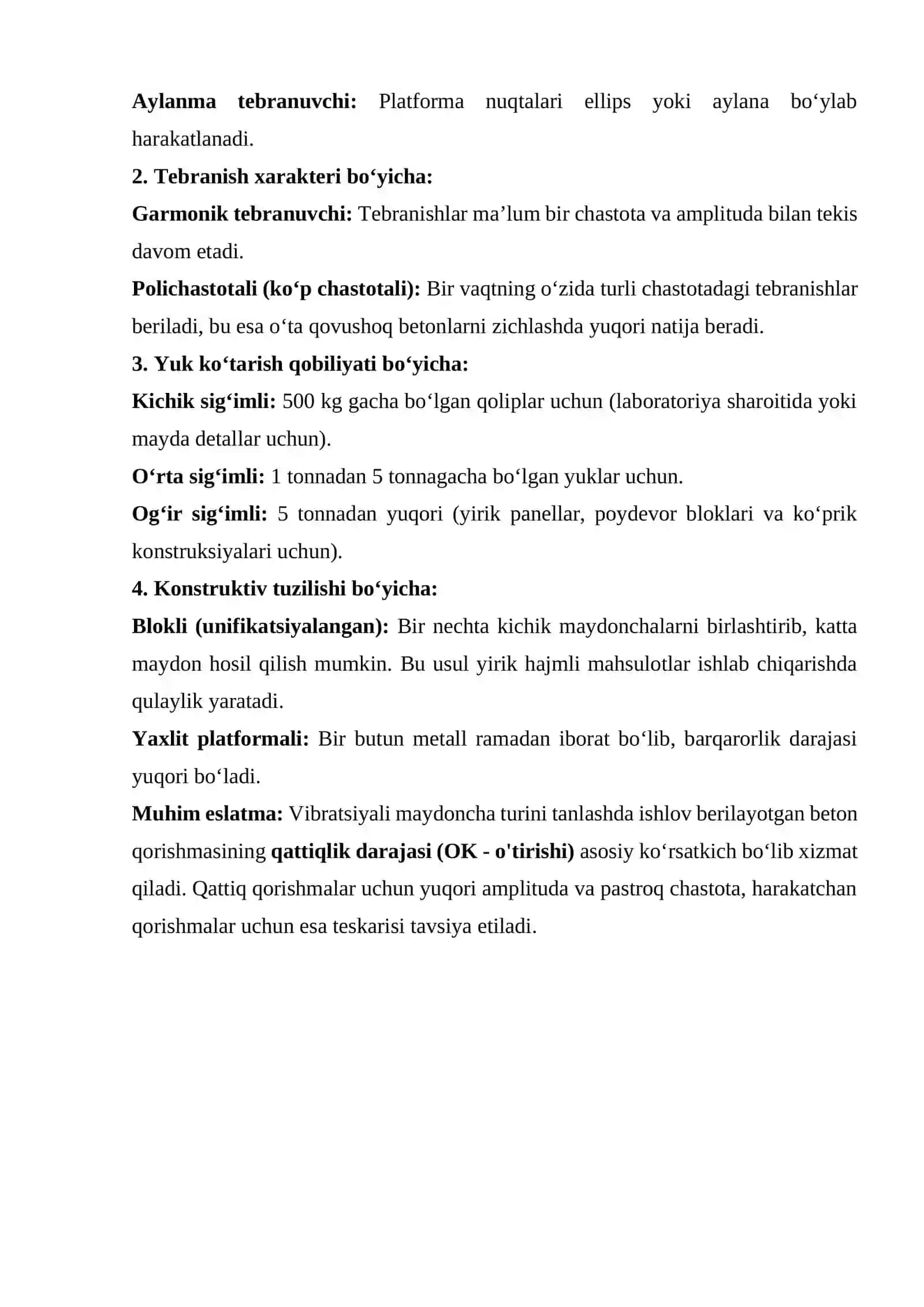 Vibratsiyali maydonchaning asosiy parametrlari hisobi 4