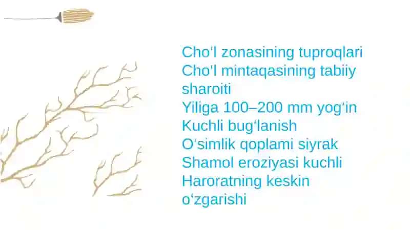 Togʻ va choʻl zonasining tuproqlari.Lalmi va yaylov tuproqlari unumdorligi 4