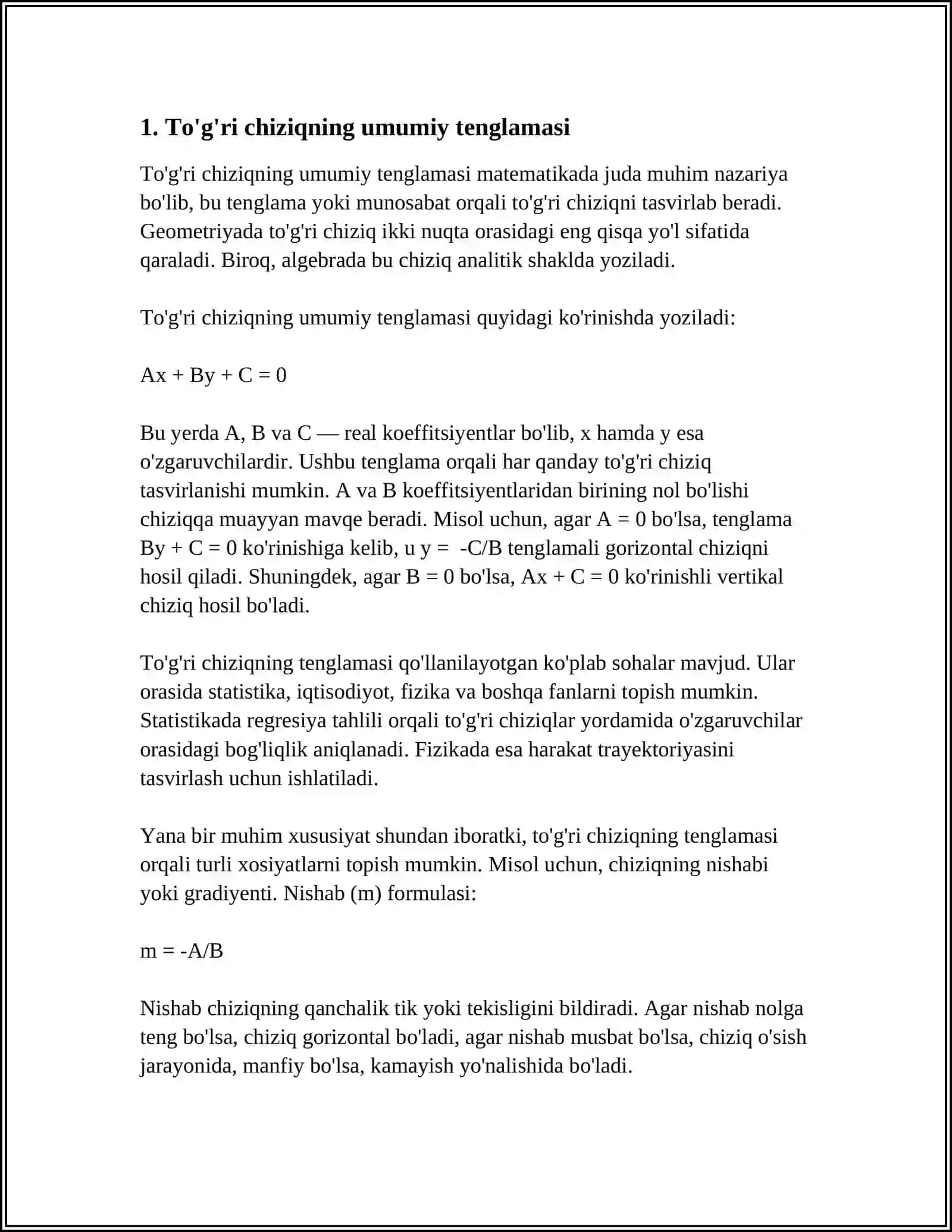 TEKISLIKDA TO'G'RI CHIZIQLARNING TURLI TENGLAMALARI 4