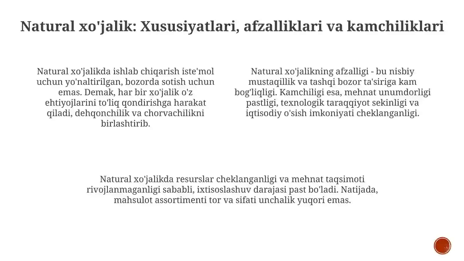 Ijtimoiy xo'jalik yuritish shakillari: natural va tovar xo'jaligi 4