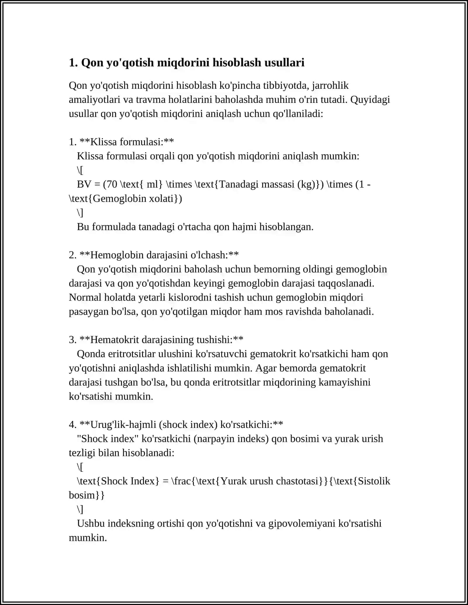 AKUSHERLIK VA GINEKOLOGIYA FANIDAN YOʻQOTILGAN QON MIQDORINI ANIQLASH MAVZUSI 4