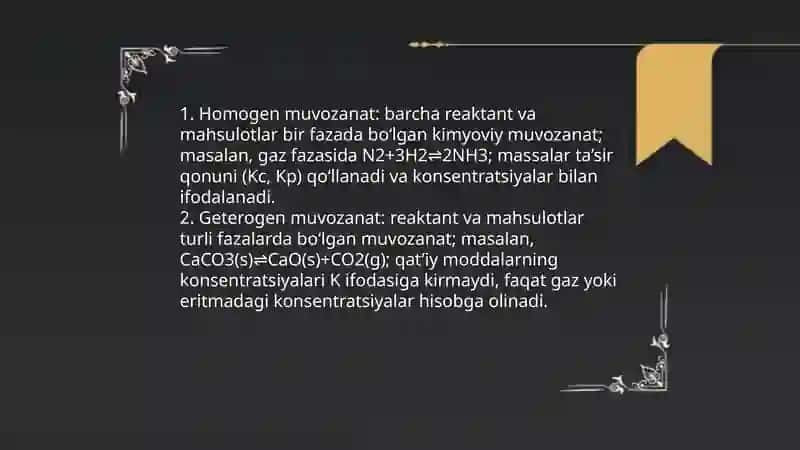 Kimyoning muvozanat Muvozanat shakllari 4