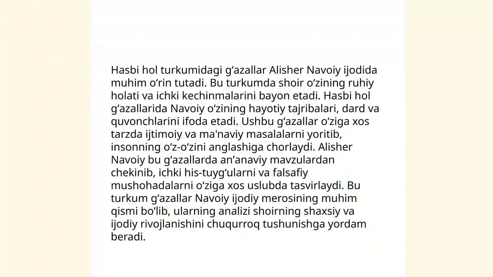 Xazoyin ul-maoniydagi hasbi hol turkumidagi g‘azallar tahlili 4
