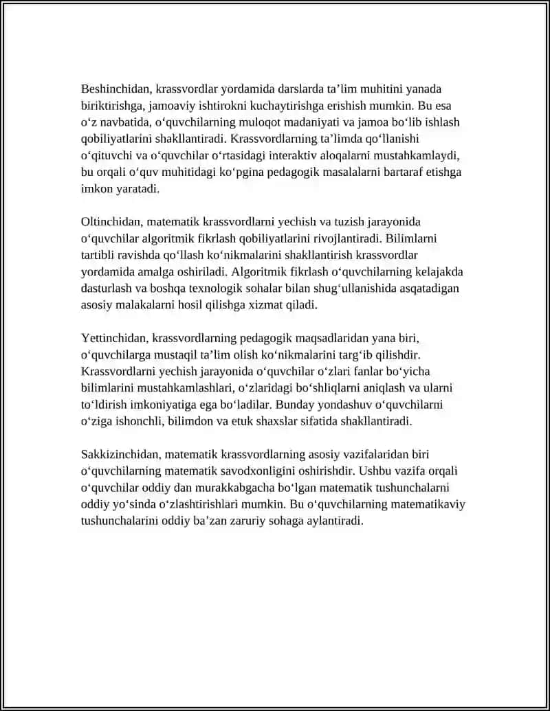 MATEMATIK KRASSVORDLARNI YARATISH VA YECHISH METODIKASI 4