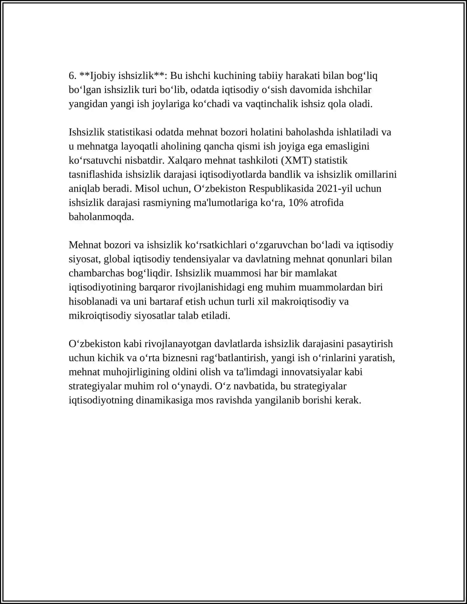 ISHSIZLIK TURLARI VA O'ZBEKISTONDA BANDLIK MUAMOLARI 4