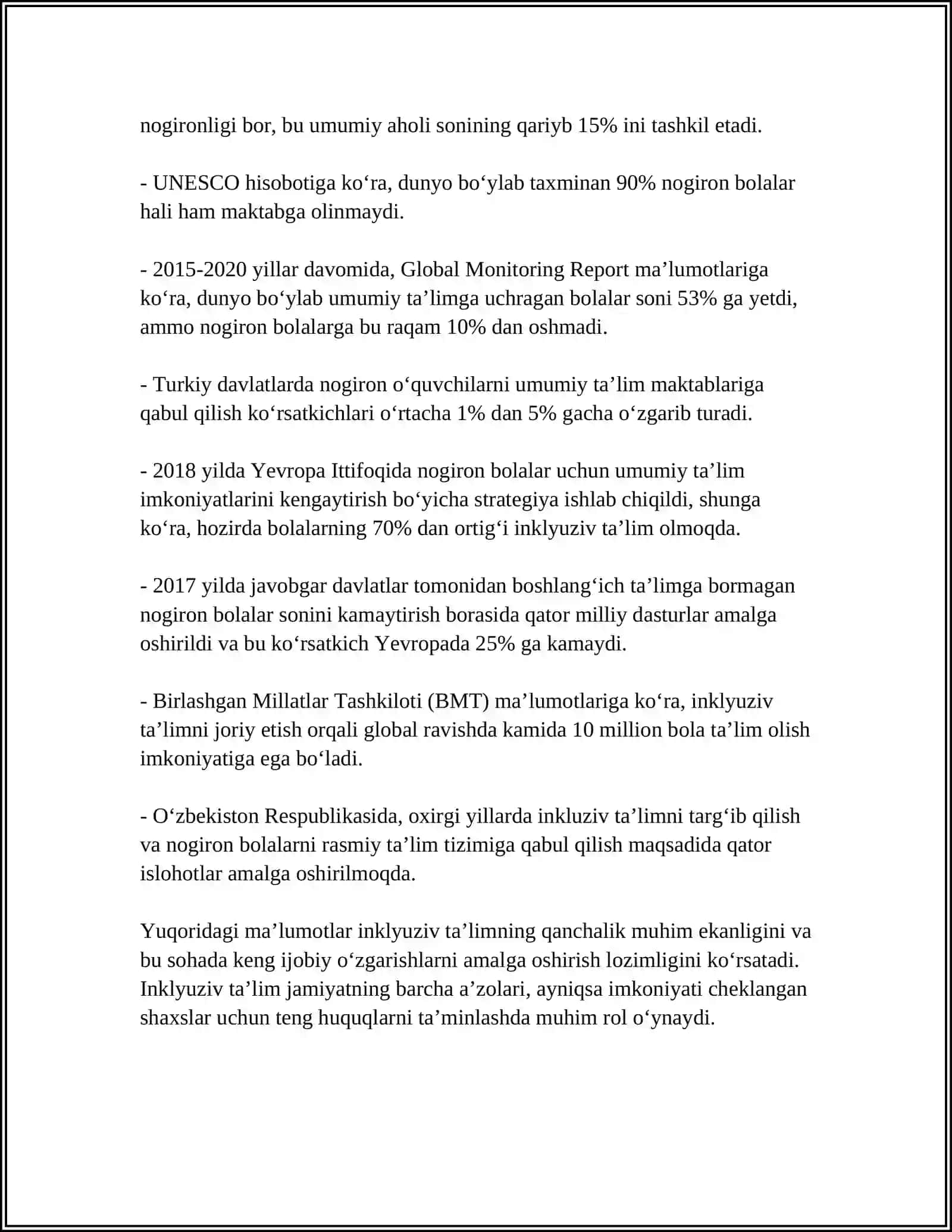 INKLYUZIV TAʼLIMNING TAMOYILLARI VA UNGA BOʻLGAN EHTIYOJLAR UNING SABABLARI BOSQICHLARI 4
