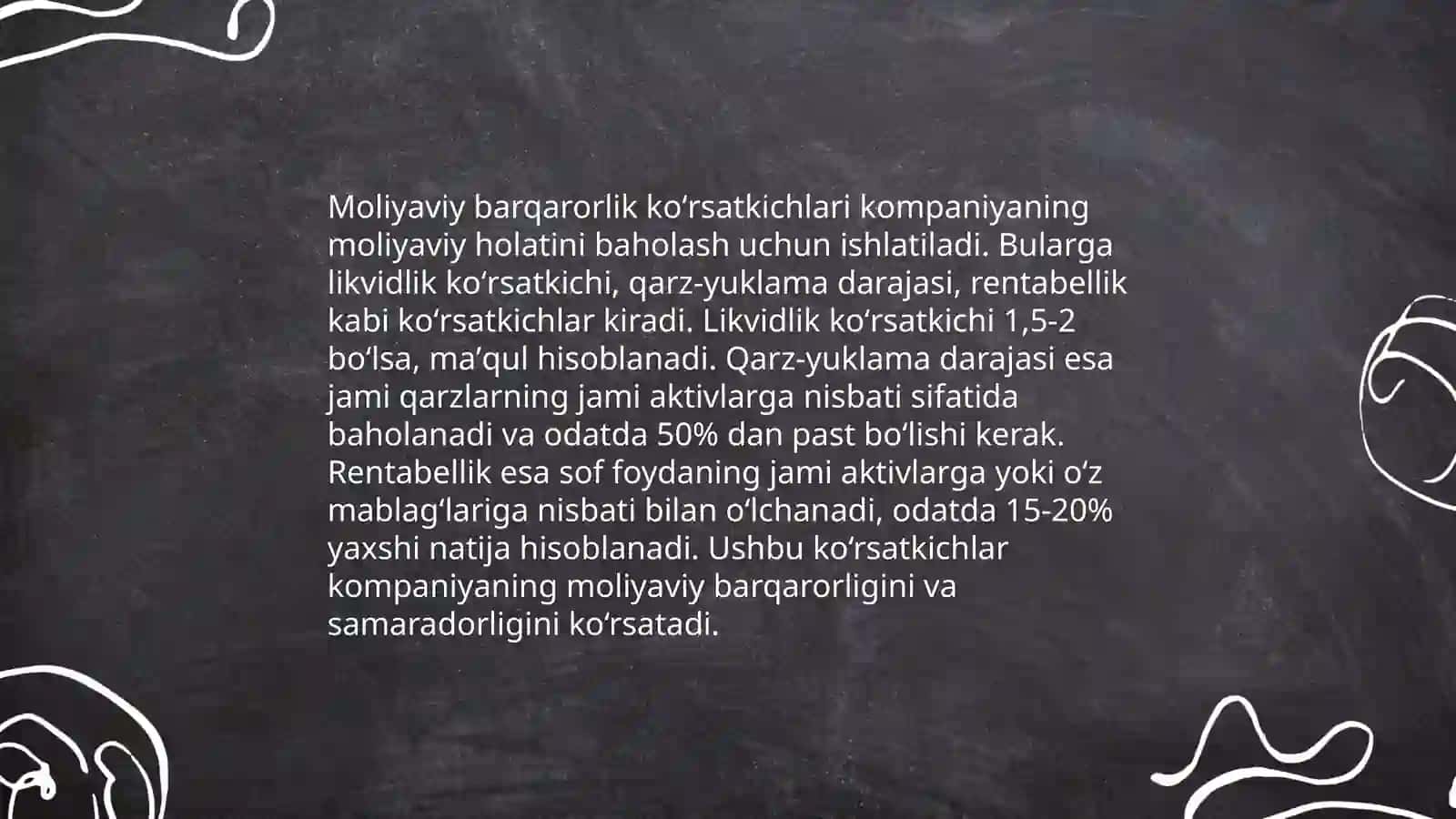 Moliyaviy barqarorlik koʻrsatkichlari va ularni oshirish yoʻllari 4
