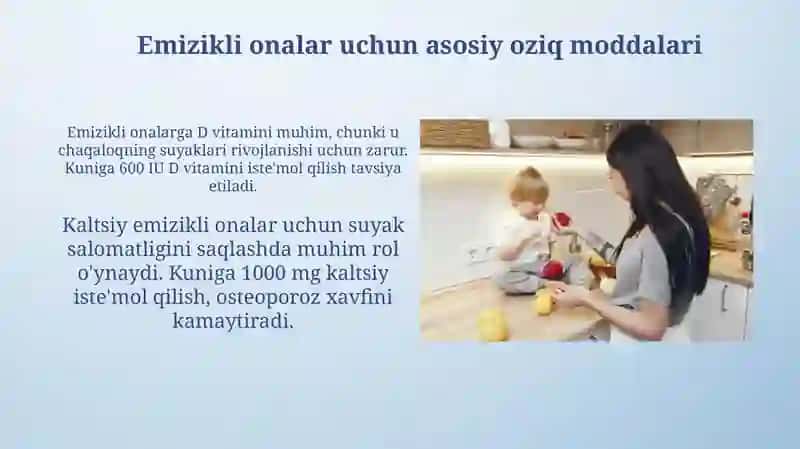 Emizikli ayollar bolalar va oʻsmirlar ovqatining gigiyenik asoslari ovqatlanish jihatlari 4