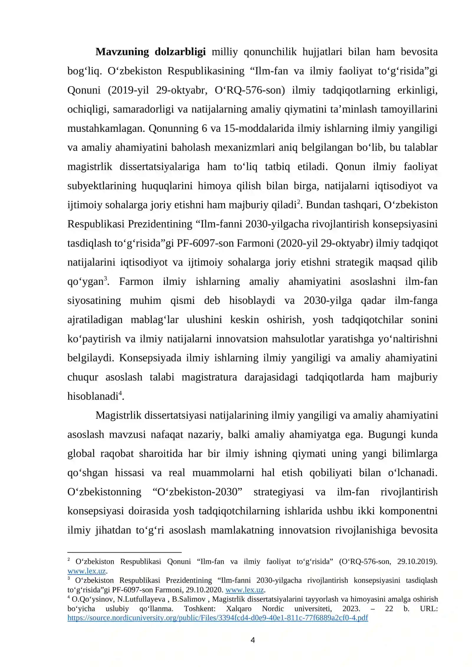 Magistrlik dissertatsiyasi natijalarining ilmiy yangiligi va amaliy ahamiyatini asoslash 4