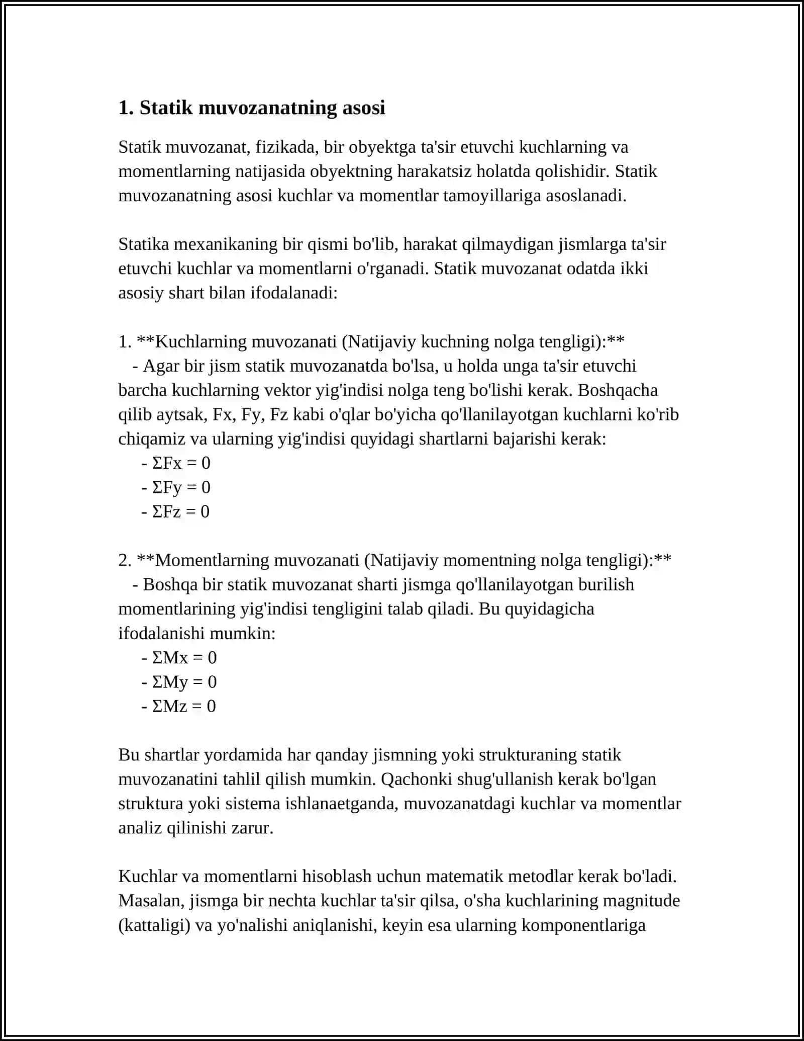 TEKISLIKDA JOYLASHGAN KUCHLAR TIZIMINING MUVOZANATI 4