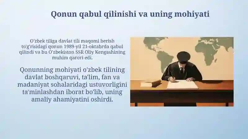 O'zbek tiliga davlat tili maqomi berilishi 4
