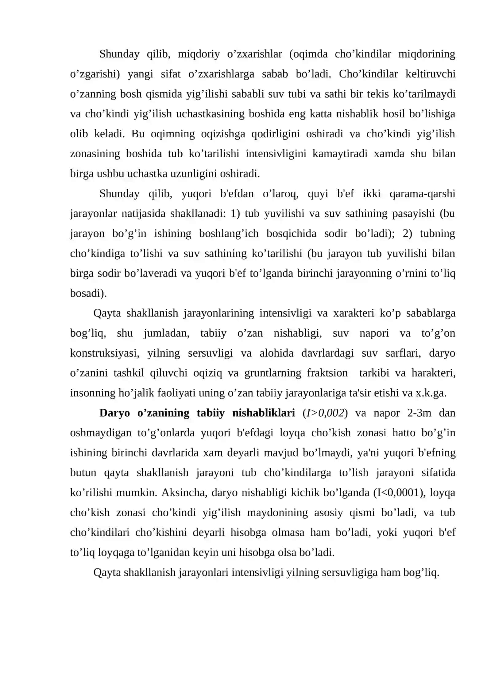 To’g’onning yuqori va quyi b'еflarida o’zanning qayta shakllanish jarayonlari 4