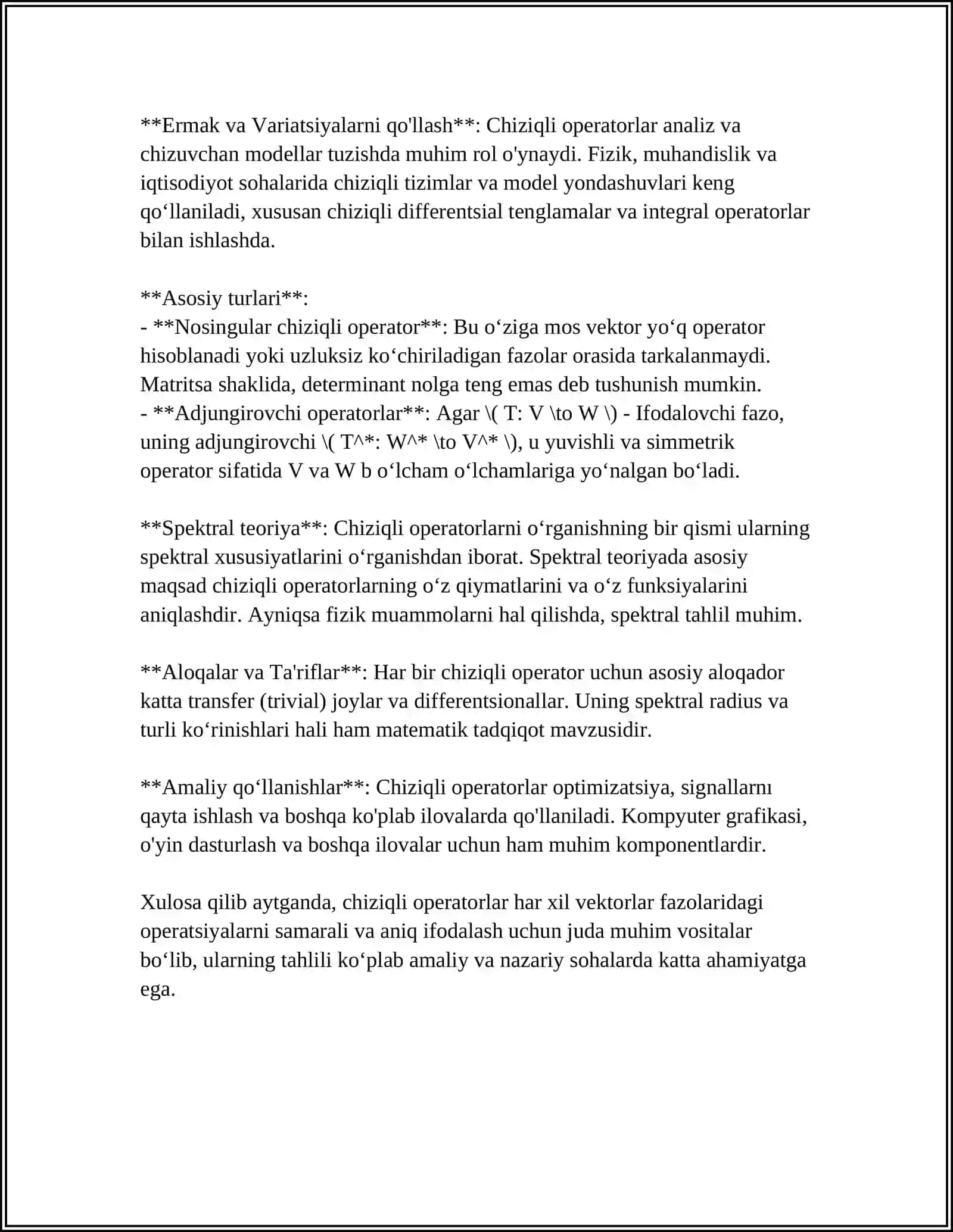 CHIZIQLI APERATORLAR VA ULAR USTIDA AMALLAR 4
