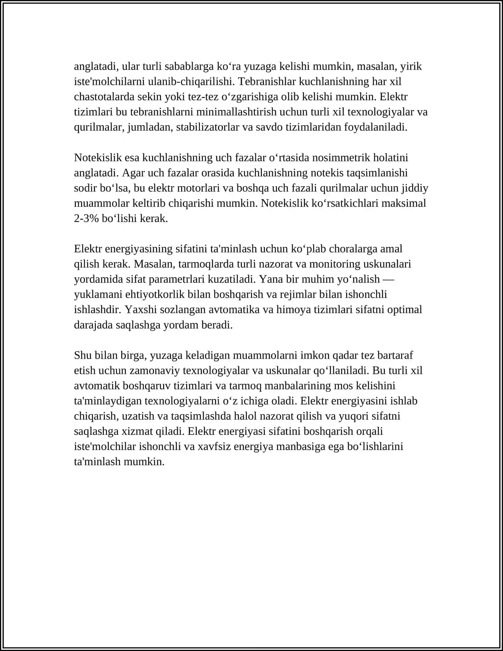 ELIKTR ENERGIYAGA QOʼYILADIGAN TALABLAR VA ULARNI TAMINLASH USULARI 4