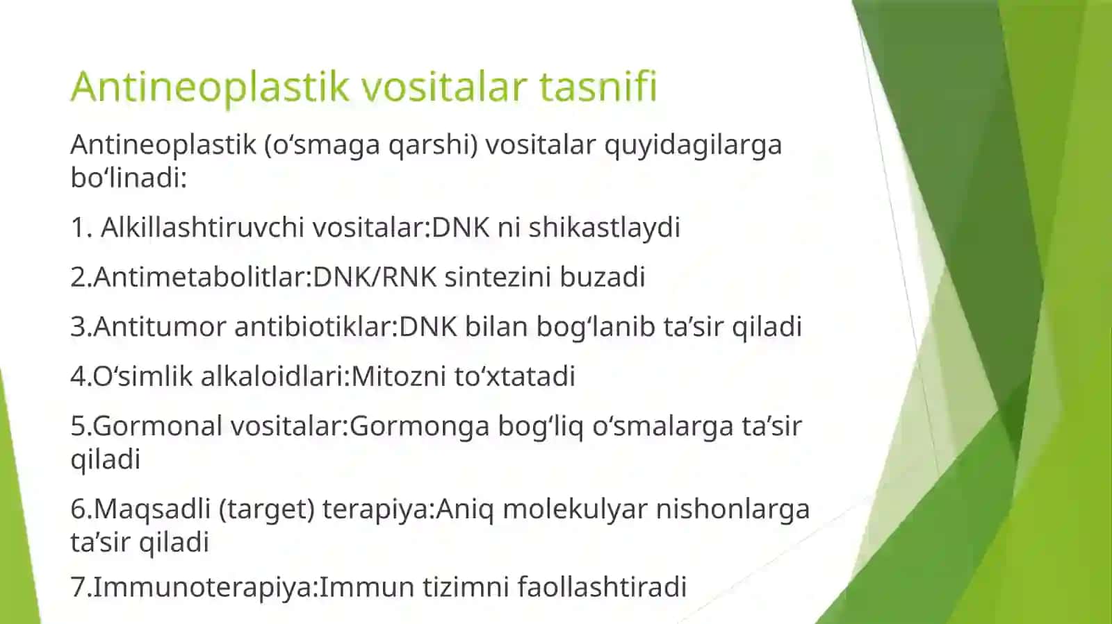 xavfli oʻsmalarga qarshi vositalar farmakologiyasi 4