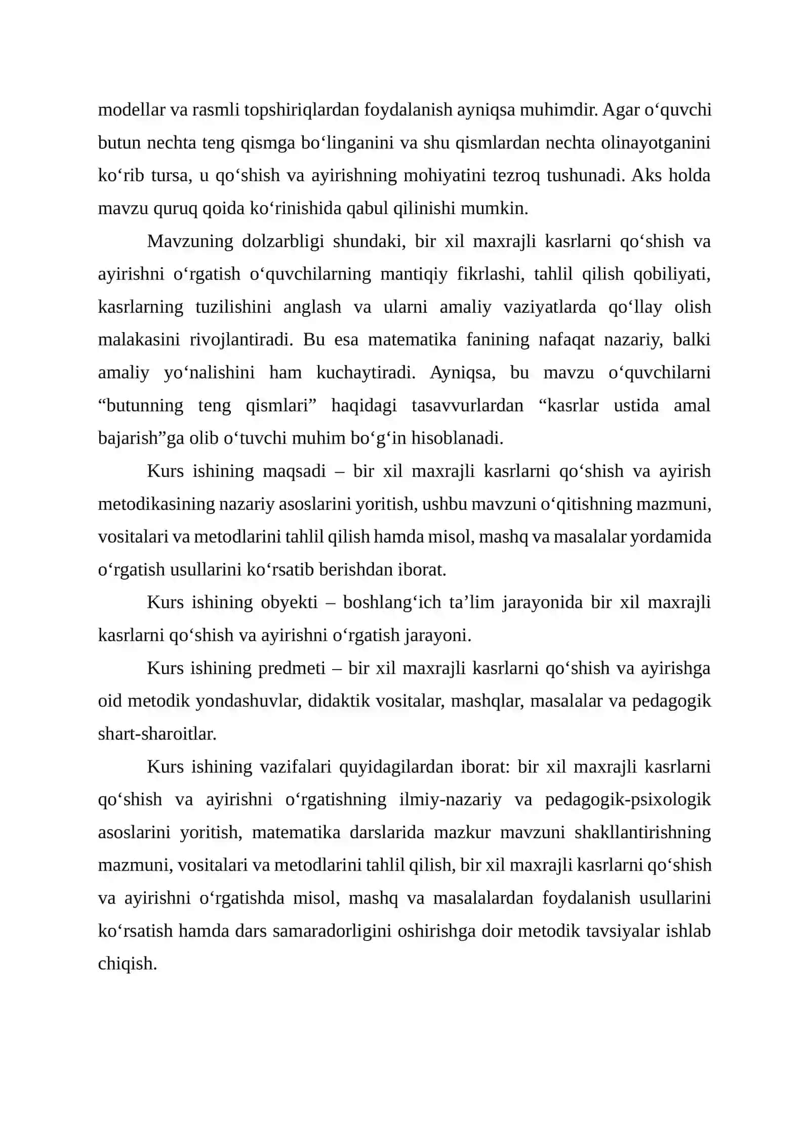 Bir xil maxrajli kasrlarni qo‘shish va ayirish metodikasi 4