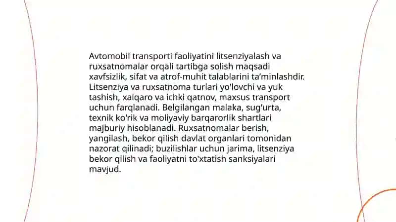 Avtomobil transporti faoliyatini davlat tomonidan tartibga solish 4