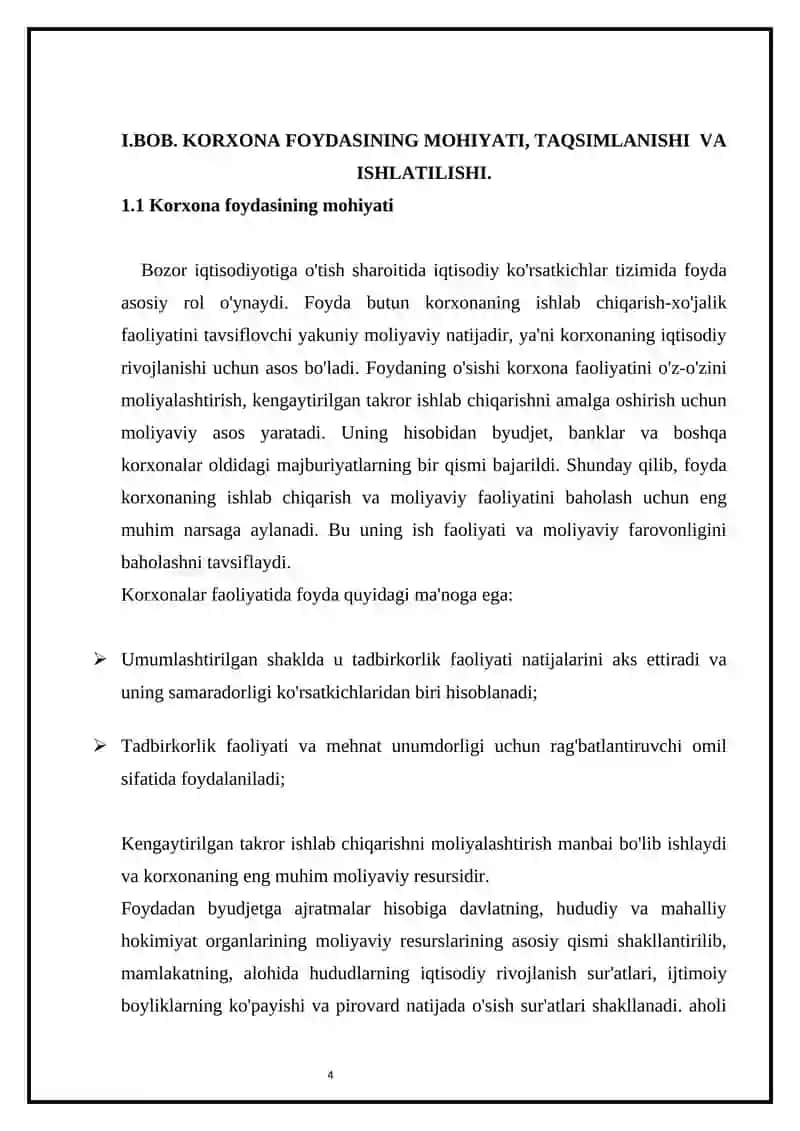Korxona foydasining taqsimlanishi va ishlatilishi 4