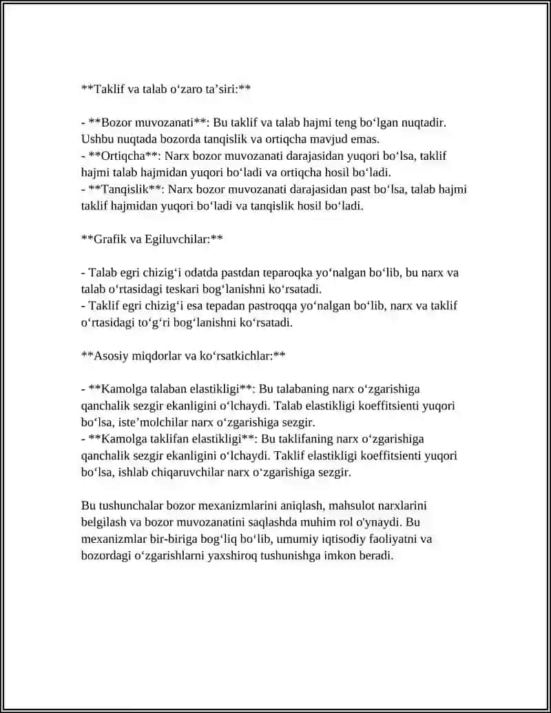 REFERAT Mavzu: TALAB VA TAKLIF NAZARIYASI.BOZOR MUVOZANATI 4