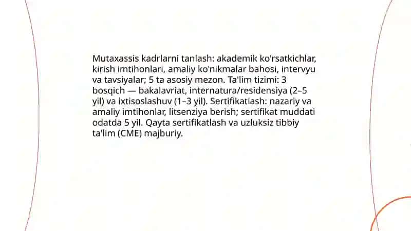 Malakali va ixtisoslashgan mutaxassis tibbiy yordamini tashkil etish 4