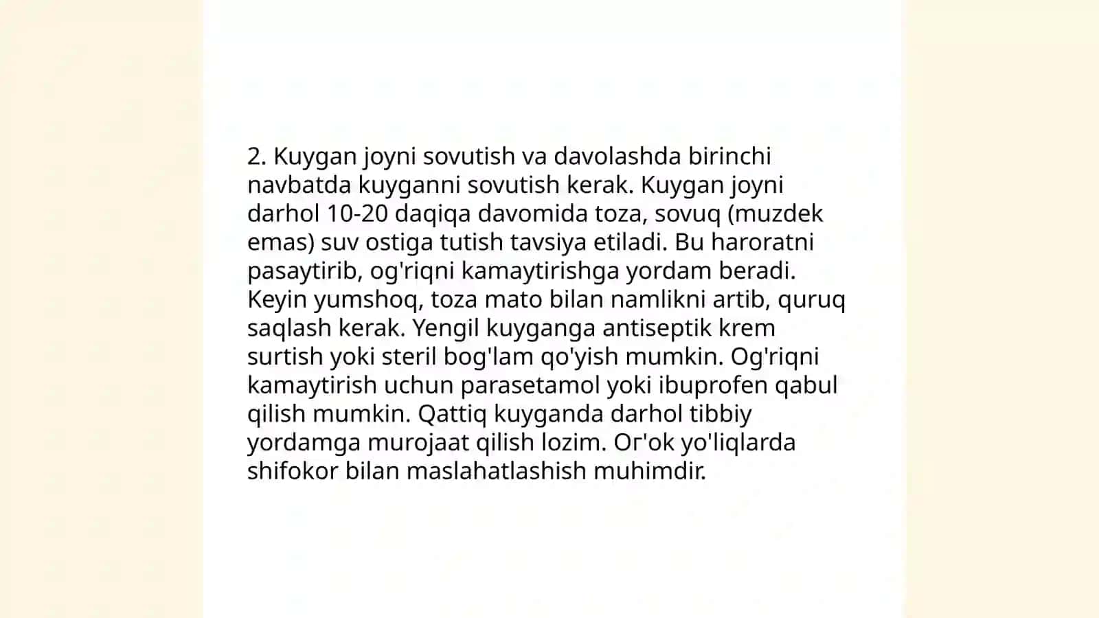 Jarohatlanganda (qon oqganda, kuyganda, suyali singanda, xushdan ketganda) birinchi yordam berish yo'llari 4