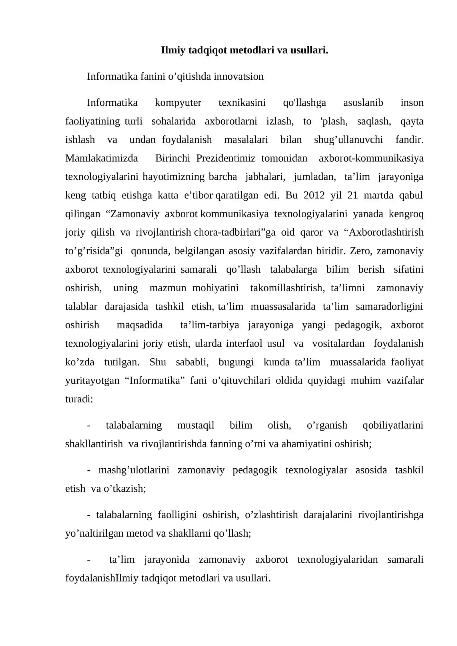 Informatika va axborot texnologiyalari fanini o’qitishda internet materiallaridan foydalanish 4