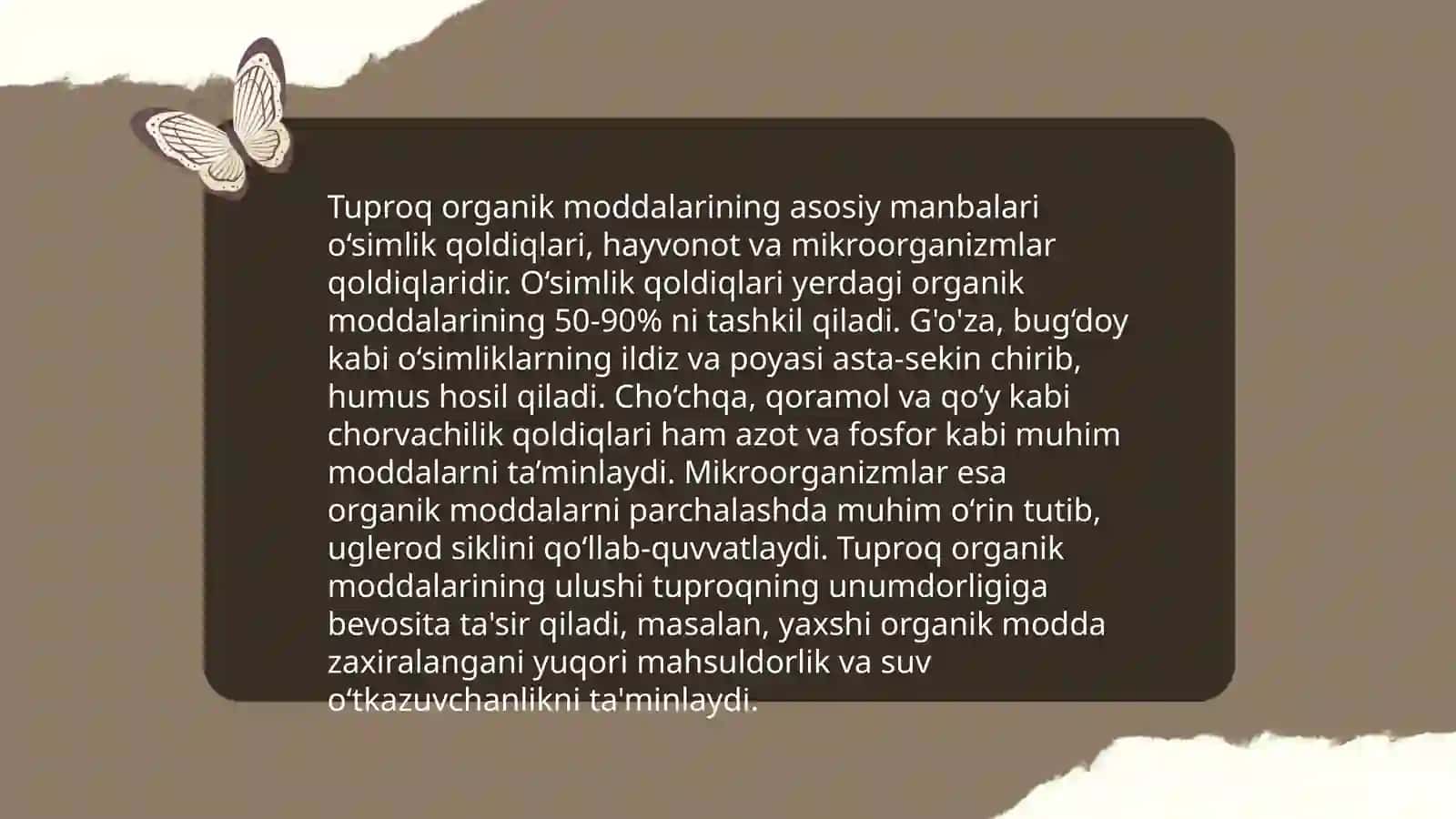 Tuproqlardagi organik moddalar tuproqlar geografik tarqalishining asosiy qonuniyatlari 4