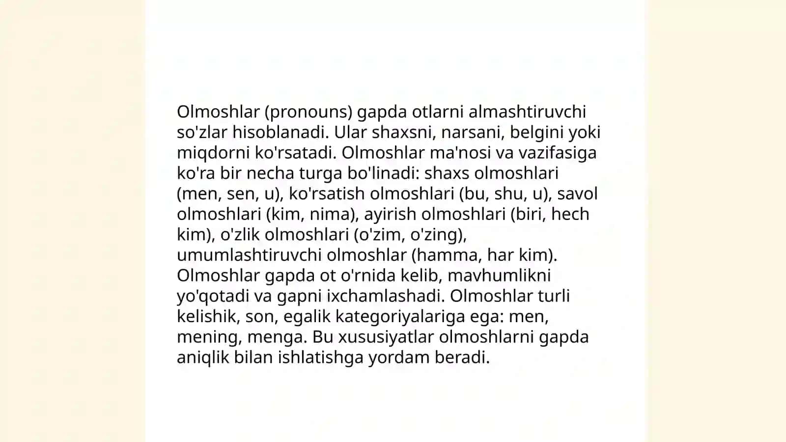 Olmoshning ta'rifi va grammatik xususiyatlari 4