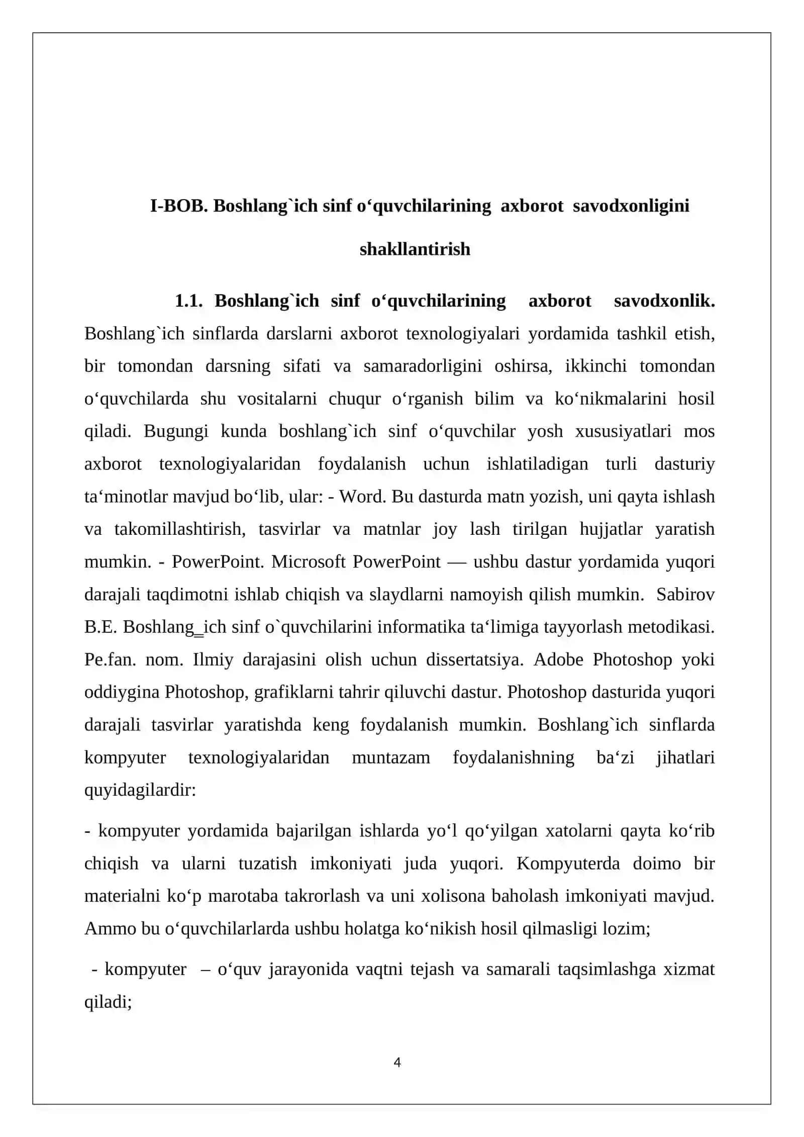 BOSHLANG`ICH SINF OʻQUVCHILARINING AXBOROT SAVODXONLIGINI SHAKLLANTIRISH 4