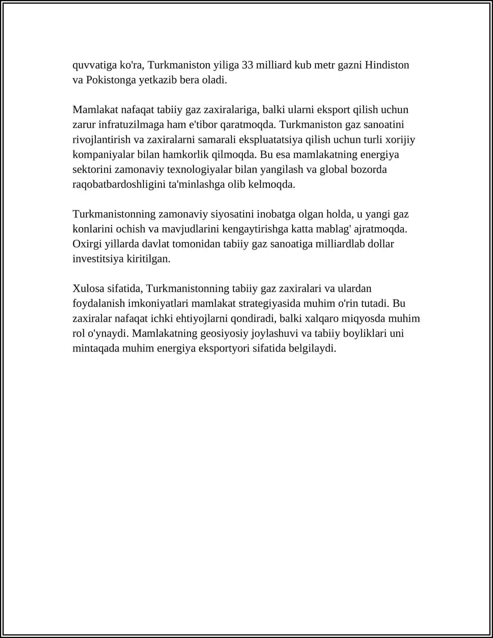 MUSTAQIL ISH Mavzu: TURKMANISTON IQTISODIYOTI 4